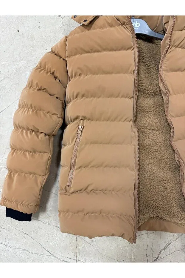Детское зимнее пальто для мальчиков плюшевое с капюшоном Plush Nova Garland, Beige — фото 2