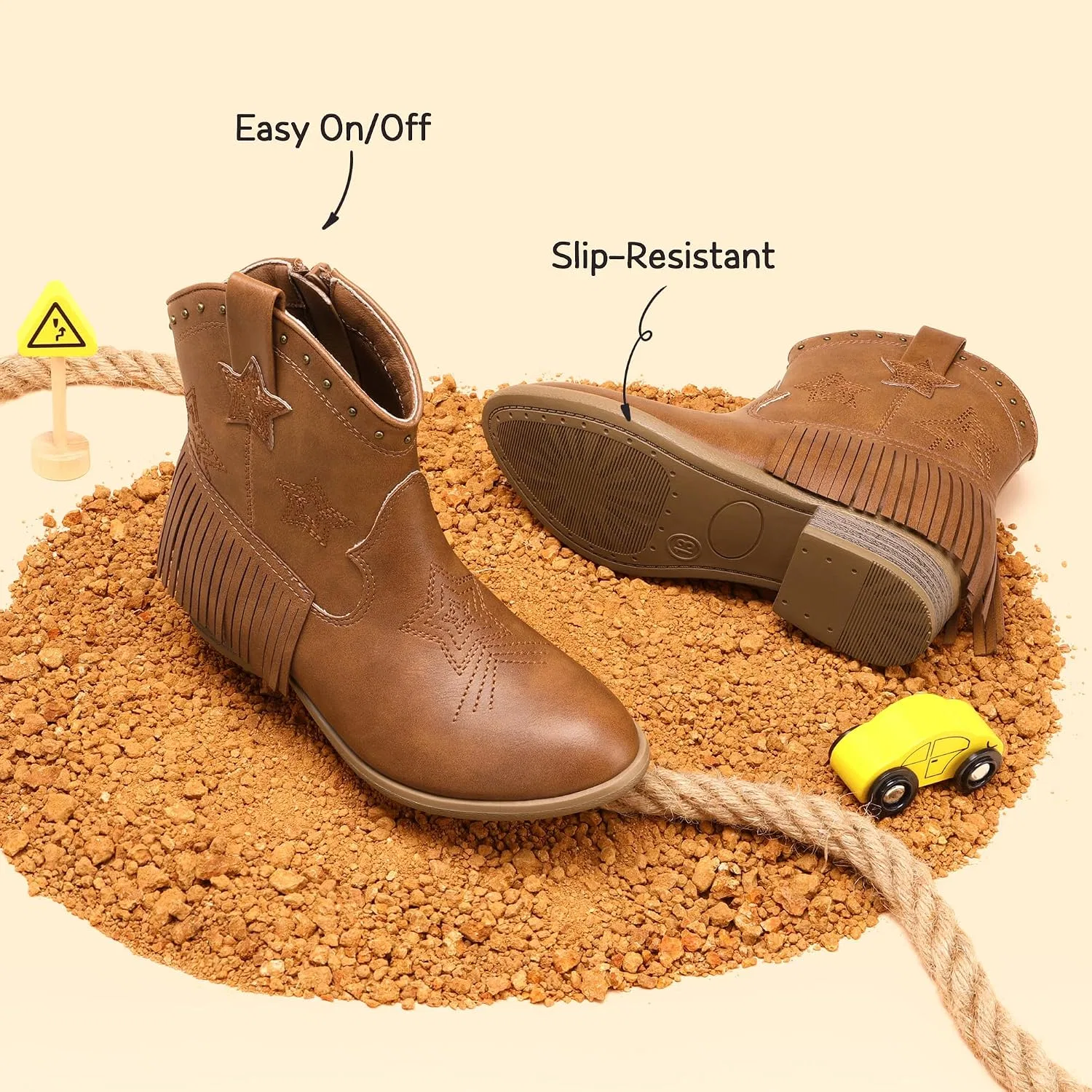 Детские сапоги для девочек с ковбойским стилем DREAM PAIRS, Camel — фото 4