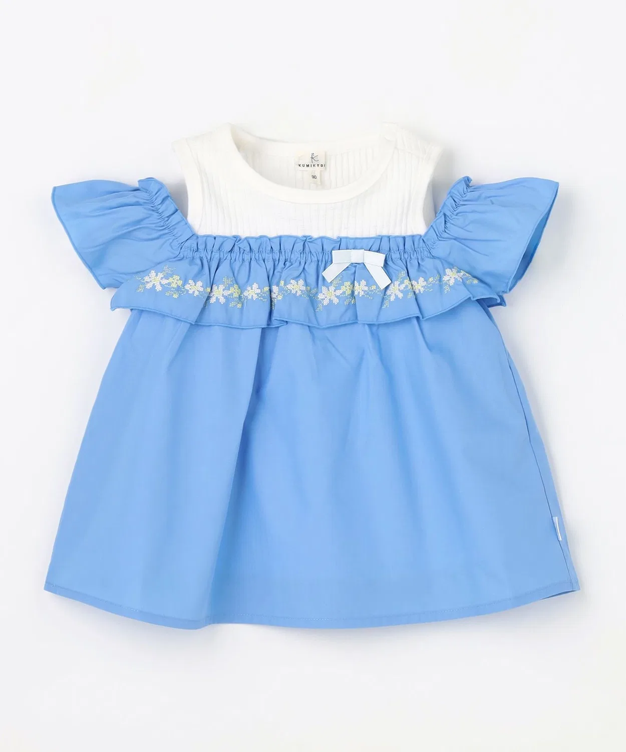Детская туника для девочек оффшолдер с вышивкой Cross Stitch Kumikyoku KIDS, Blue