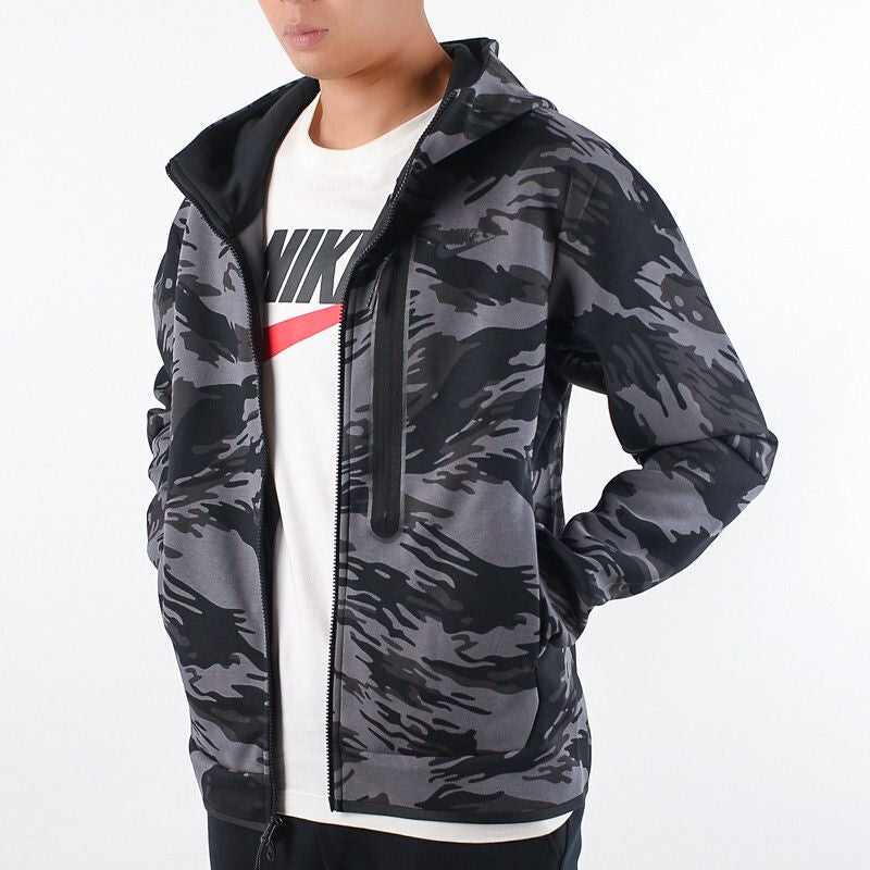 Худи AS Men's Nike Sportswear TCH FLC Hoodie FZ AOP IRON GREY — фото 4