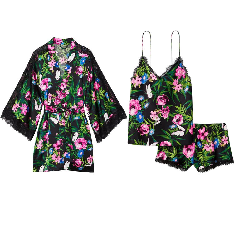 

Victoria's Secret Женский пижамный комплект черный с тропическим принтом