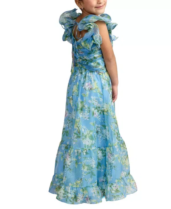 Детское платье для девочек с воланами на плечах Mac DUGGal, Blue Multi — фото 2