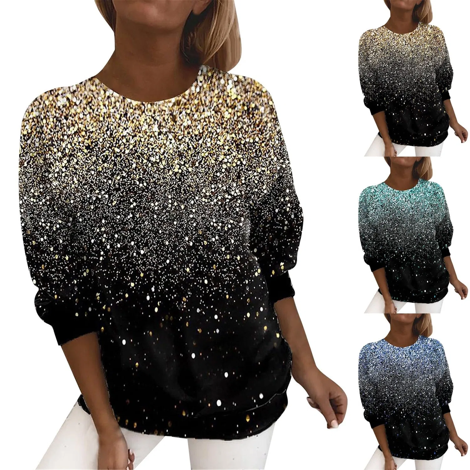 Женский джемпер с блестками Oversized Long Sleeve, Blue