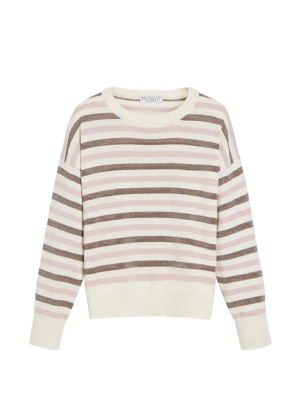 Декорированный свитер в полоску Brunello Cucinelli Kids, бежевый