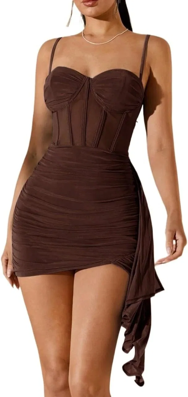 Женское мини-платье с драпировкой bodycon, Coffee Brown