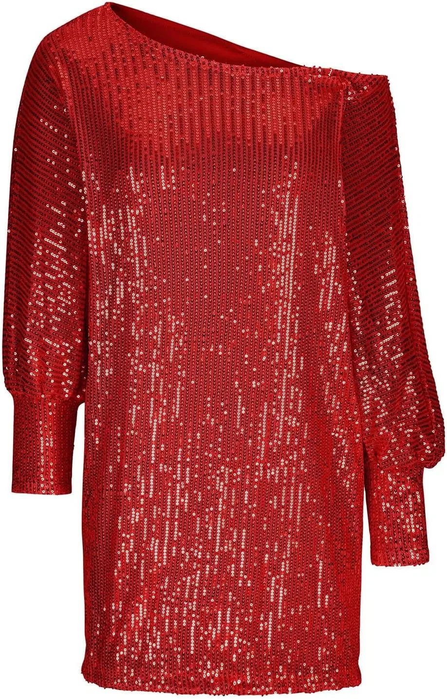 Женское мини-платье с одним плечом пайетки, Red — фото 4