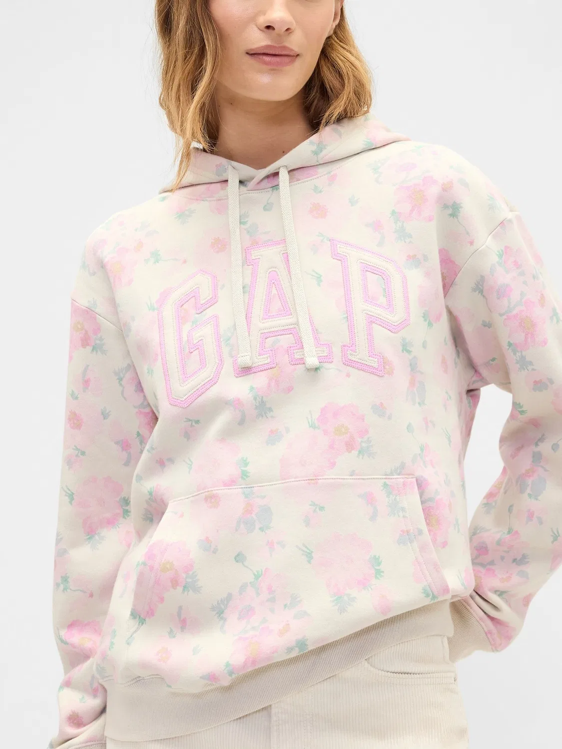 Худи Gap Pink Floral Relaxed Logo, розовый — фото 4
