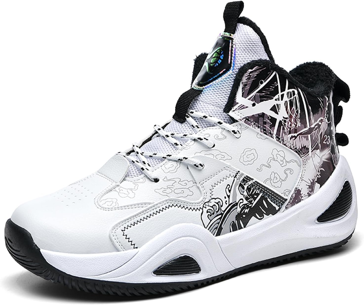 

Мужские высокие кожаные кроссовки с круглым носком, дышащие, на шнуровке, противоскользящие баскетбольные кроссовки, повседневные, с амортизирующей подошвой, удобные и стильные спортивные кроссовки, подходят для учебы, бега и путешествий Qaotero...