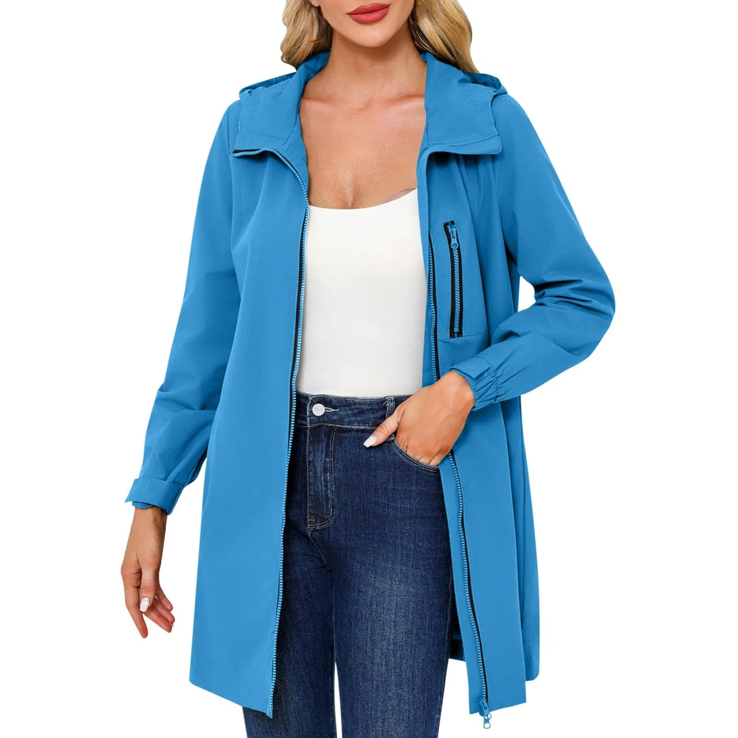 Женский легкий дождевик с капюшоном Windbreaker Jacket, Blue