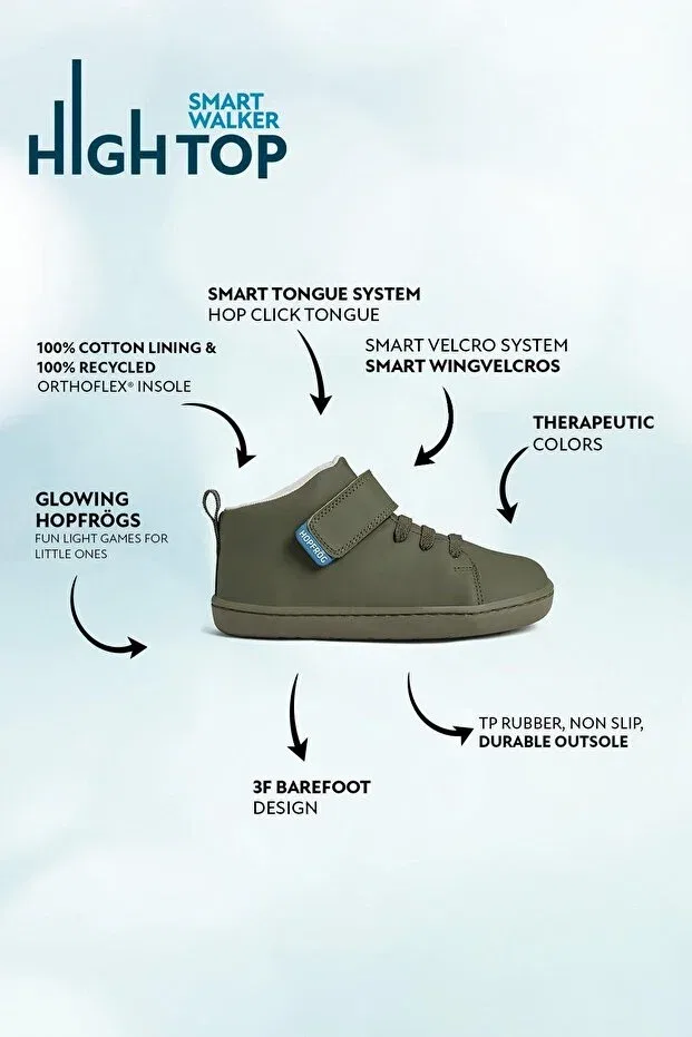 Детские ботинки для девочек с коротким каблуком Smart Walker High Top Hopfrög, Super Matte Khaki — фото 3