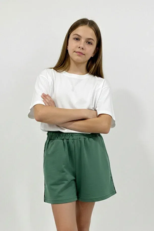 Детские шорты для девочек хлопковые Basics Newkids, Green — фото 3