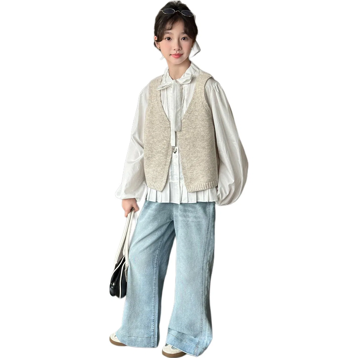 Детский комплект из жилета и топа с воротником-рюшем, модель Rice Vest Two-Piece Set, MADALLO, Rice Vest Two-Piece Set