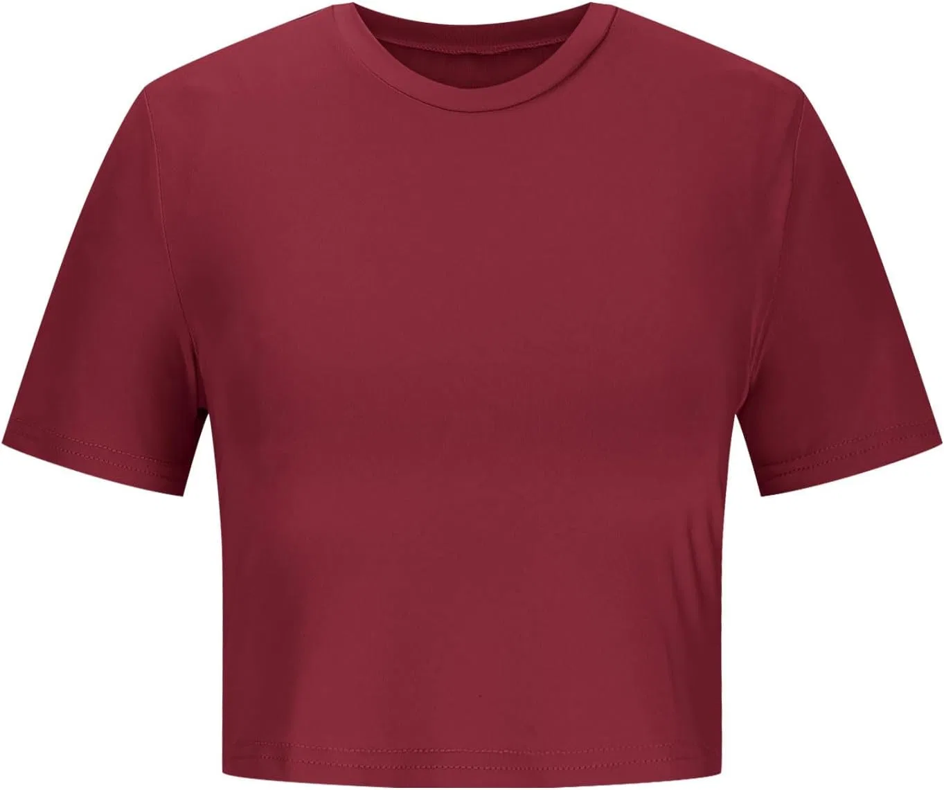Женская укороченная футболка с круглым вырезом Ribbed, Wine — фото 3