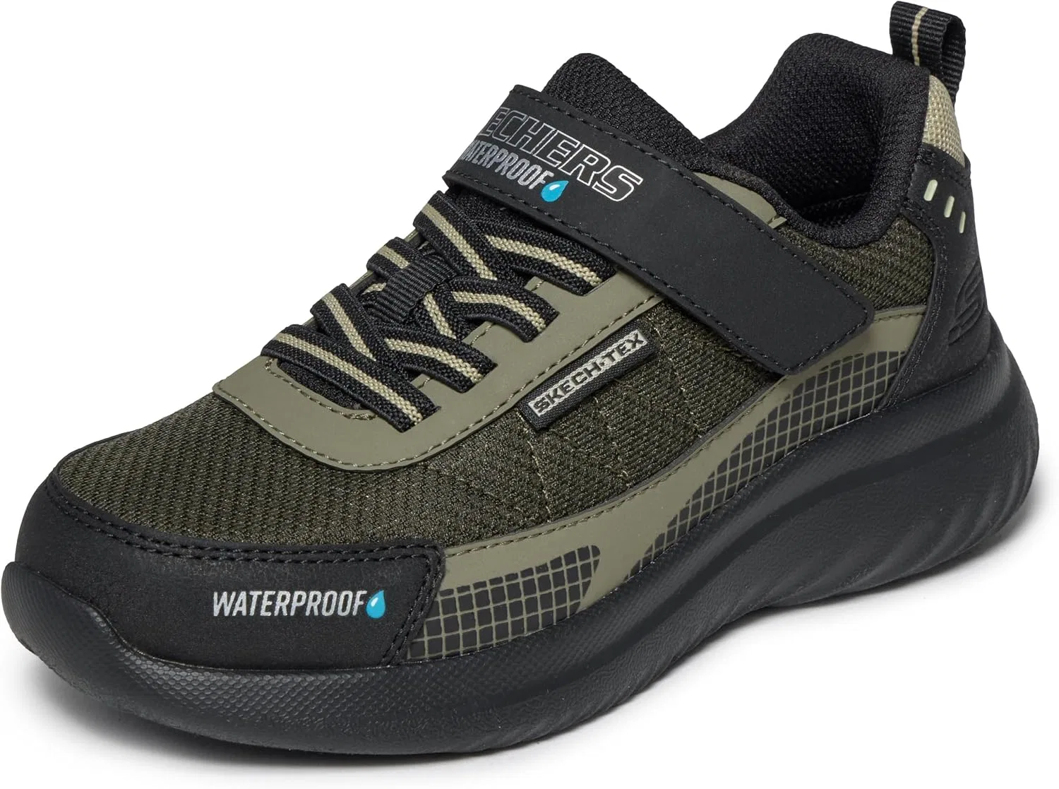 Детские кроссовки для мальчиков Bounder 2.0 Aqua Pace Skechers, Black Olive Synthetic Textile Silver Trim
