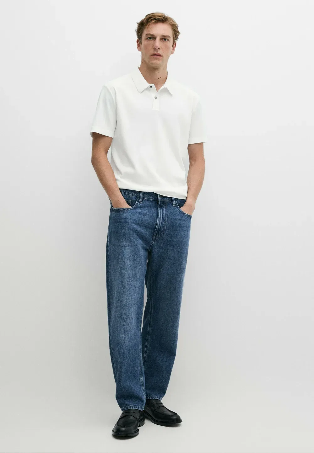 Поло с коротким рукавом из 100% хлопка - рубашка поло Massimo Dutti, White — фото 2