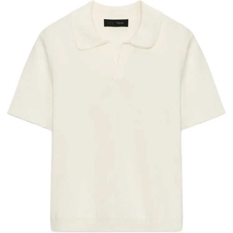 Женское поло с коротким рукавом, белое, ZARA, White