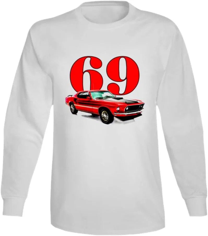Мужская футболка с длинным рукавом 69 Mustang Mach 1, White