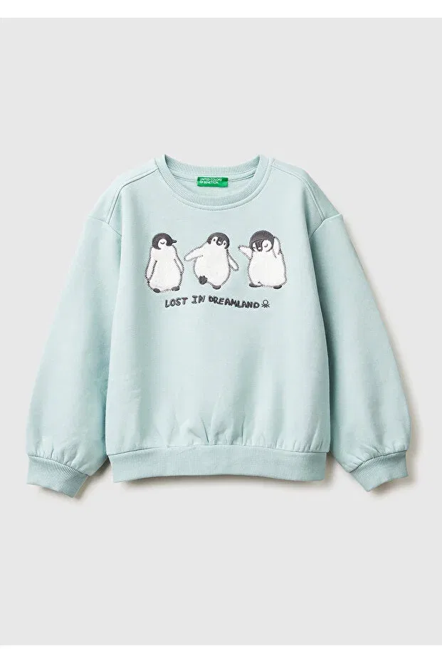 Детские свитшот для девочек с принтом United Colors Of Benetton, Water Green