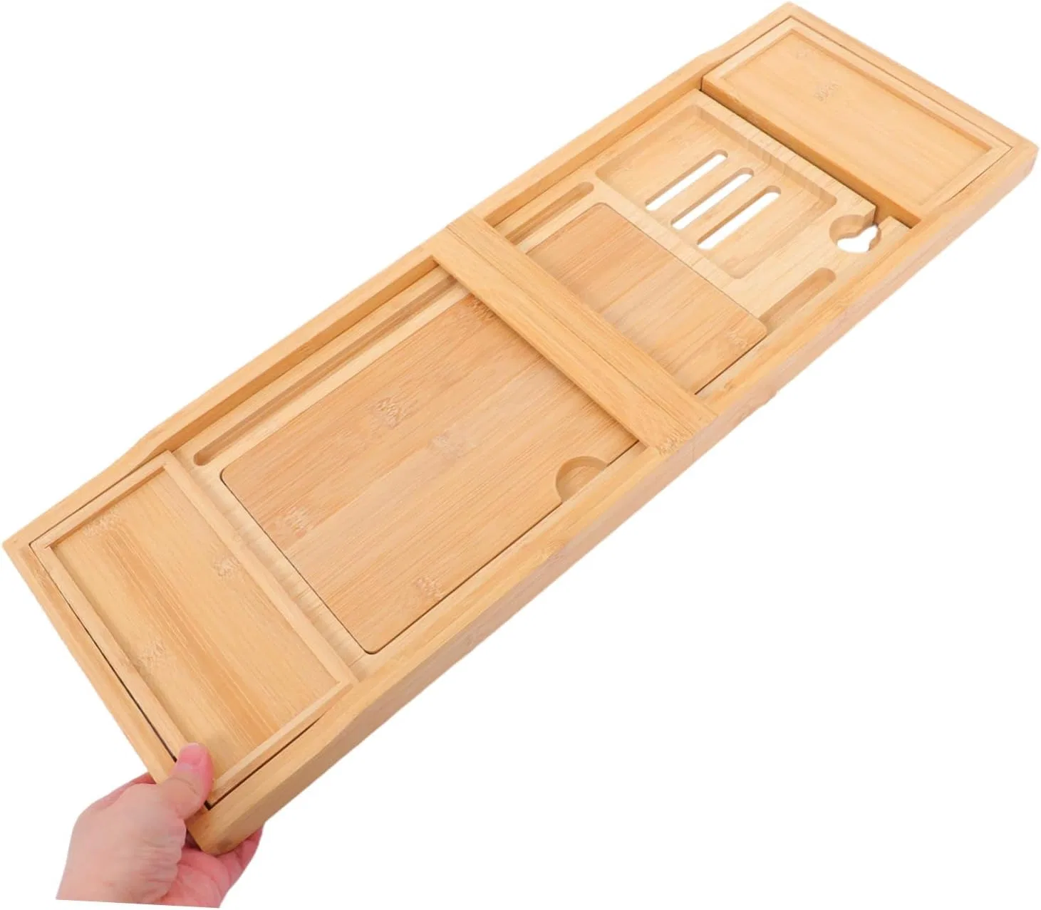 Раздвижное бамбуковое полотенцедержатель для ванны MAGICLULU, 87x20x3 см, Бежевый — фото 4