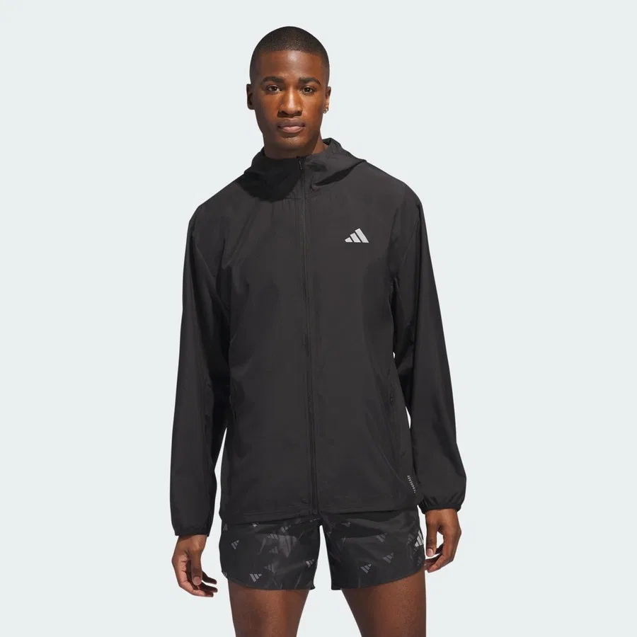 Ветрозащитная куртка с капюшоном, модель Run It Jacket, adidas, Черный