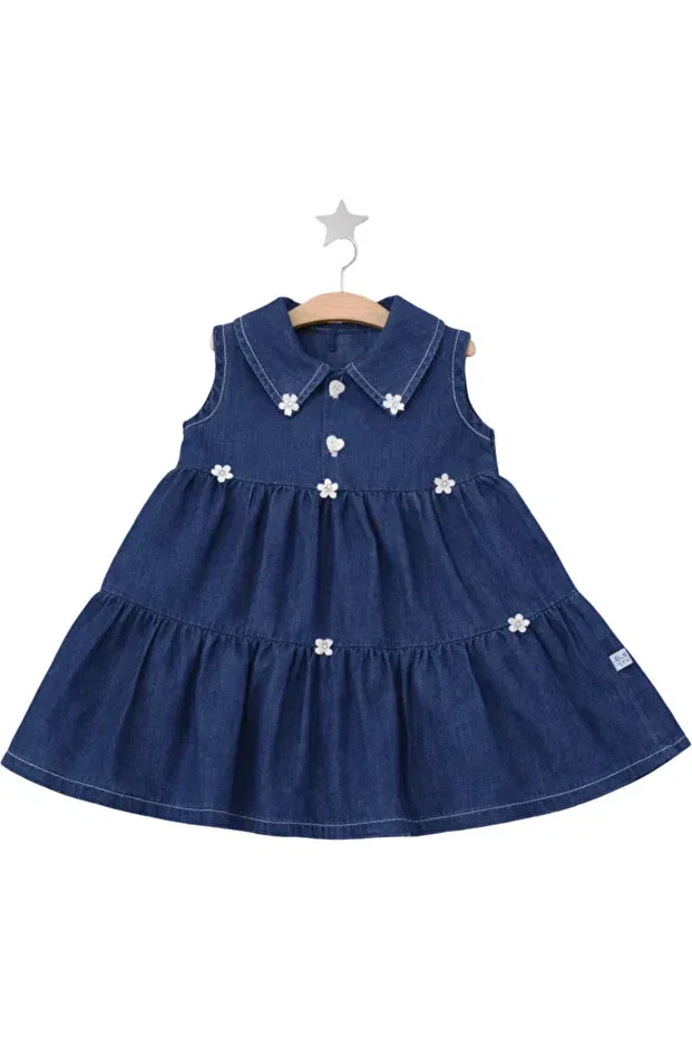 Детское джинсовое платье для девочек с принтом Mbk Garden, Dark Navy Blue — фото 4