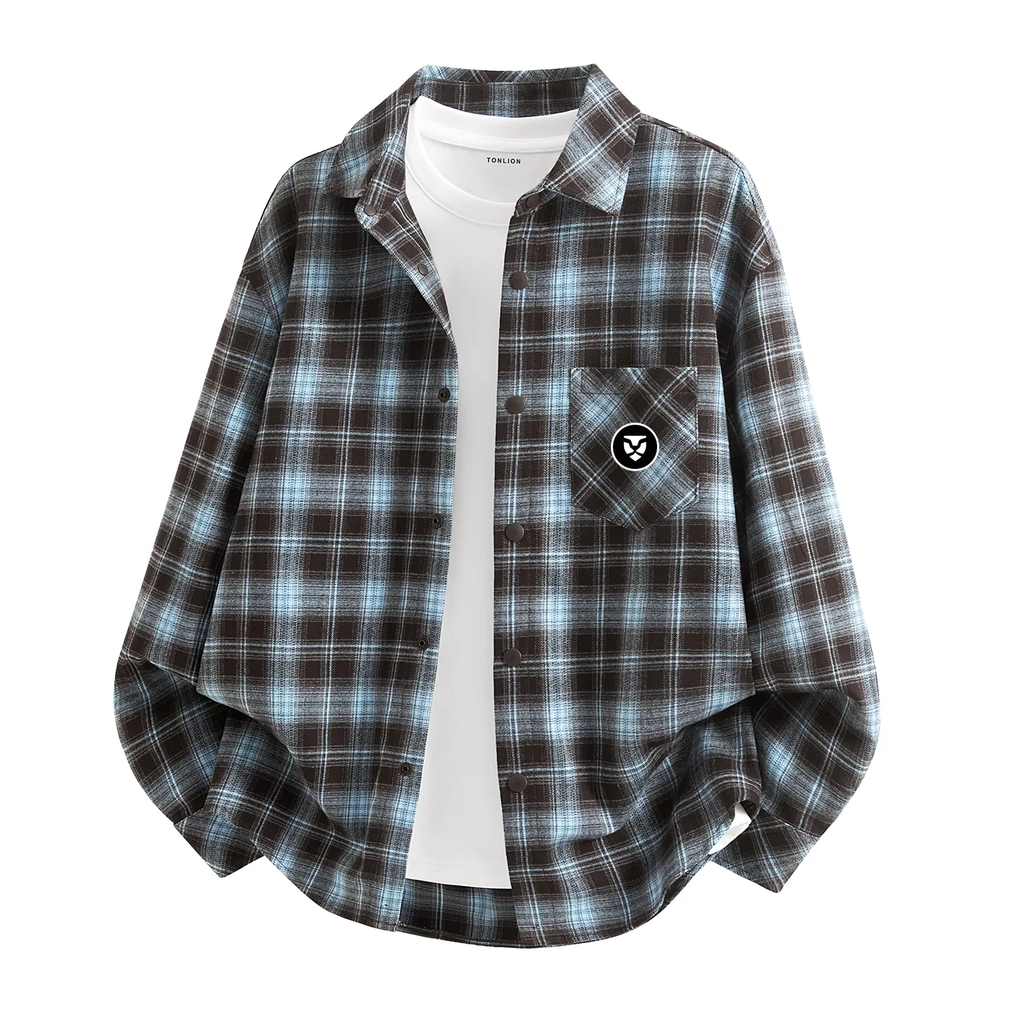 Детская рубашка с поло-воротником Tonlion, Blue Brown Plaid