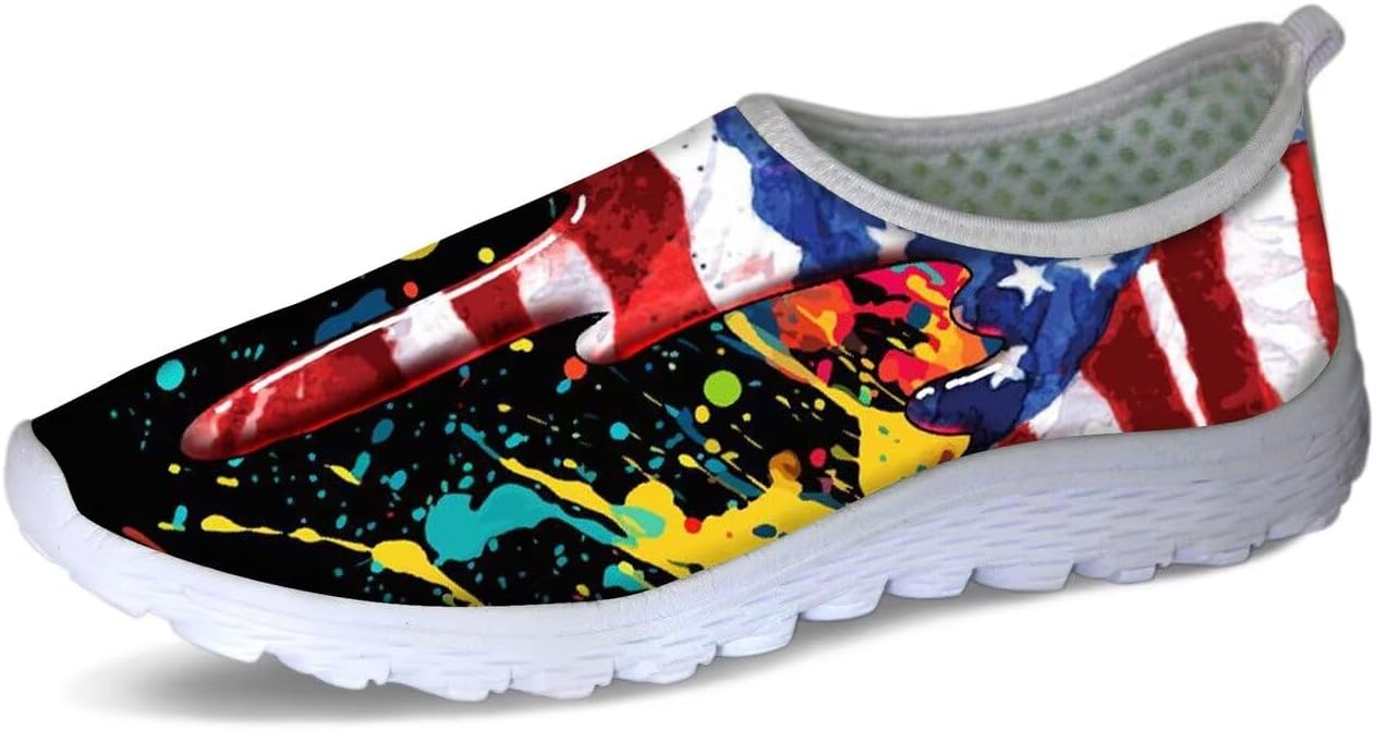 

Рождественские кроссовки Forchrinse с изображением Санта-Клауса, колокольчиков для женщин, удобные кроссовки для ходьбы, мужские слипоны, легкие спортивные кроссовки для фитнеса, American Flag Tie Dye