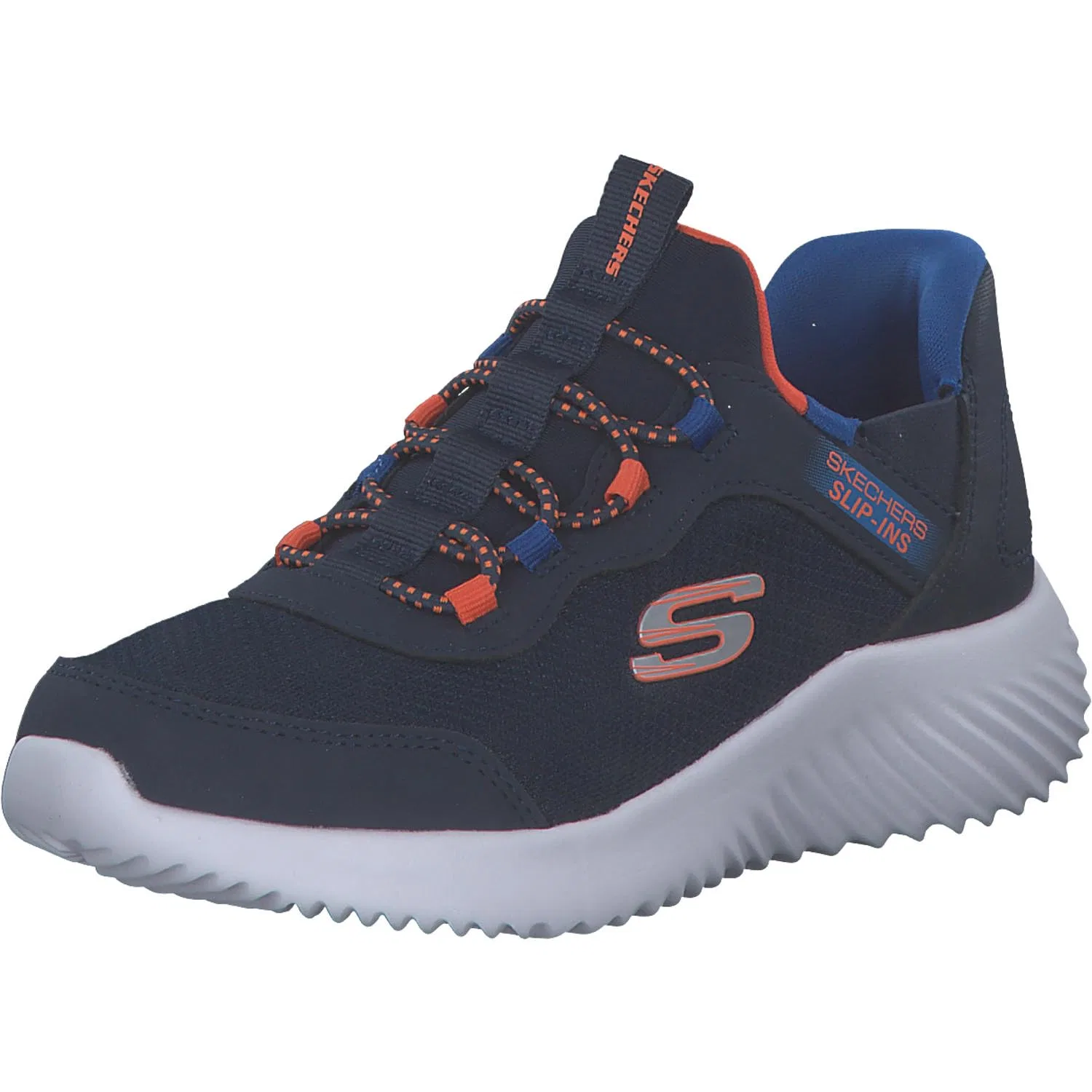 Детские кроссовки для мальчиков с эластичной шнуровкой Brisk-burst Bounder Skechers, Navy Synthetic Textile Black Trim Blue