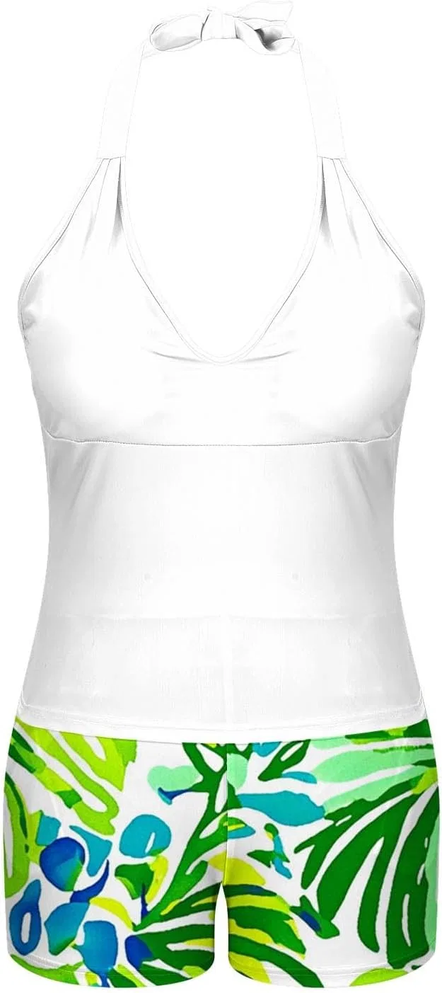 Женский танкини-комплект с шортами градиент Plus Size, White — фото 3