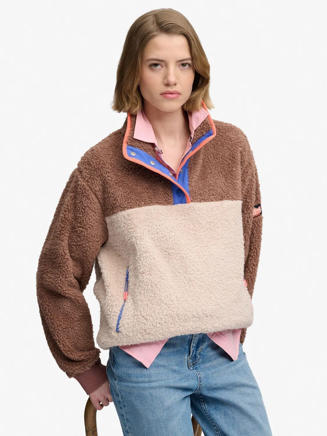 Свитшот с полузастежкой-молнией Super Soft Mash Up Superdry, шоколадно-коричневый — фото 3