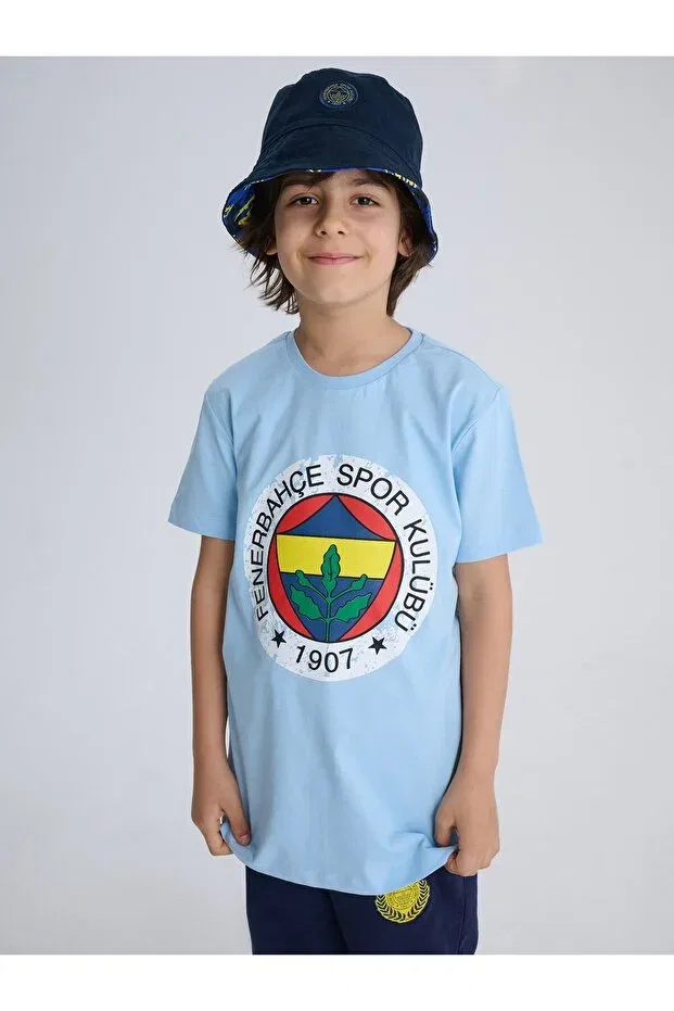 Детская футболка с принтом Original Licensed UV Printed Color Logo Crew Neck Children's T-Shirt Fenerbahçe, Blue T-Shirt With Uv Print