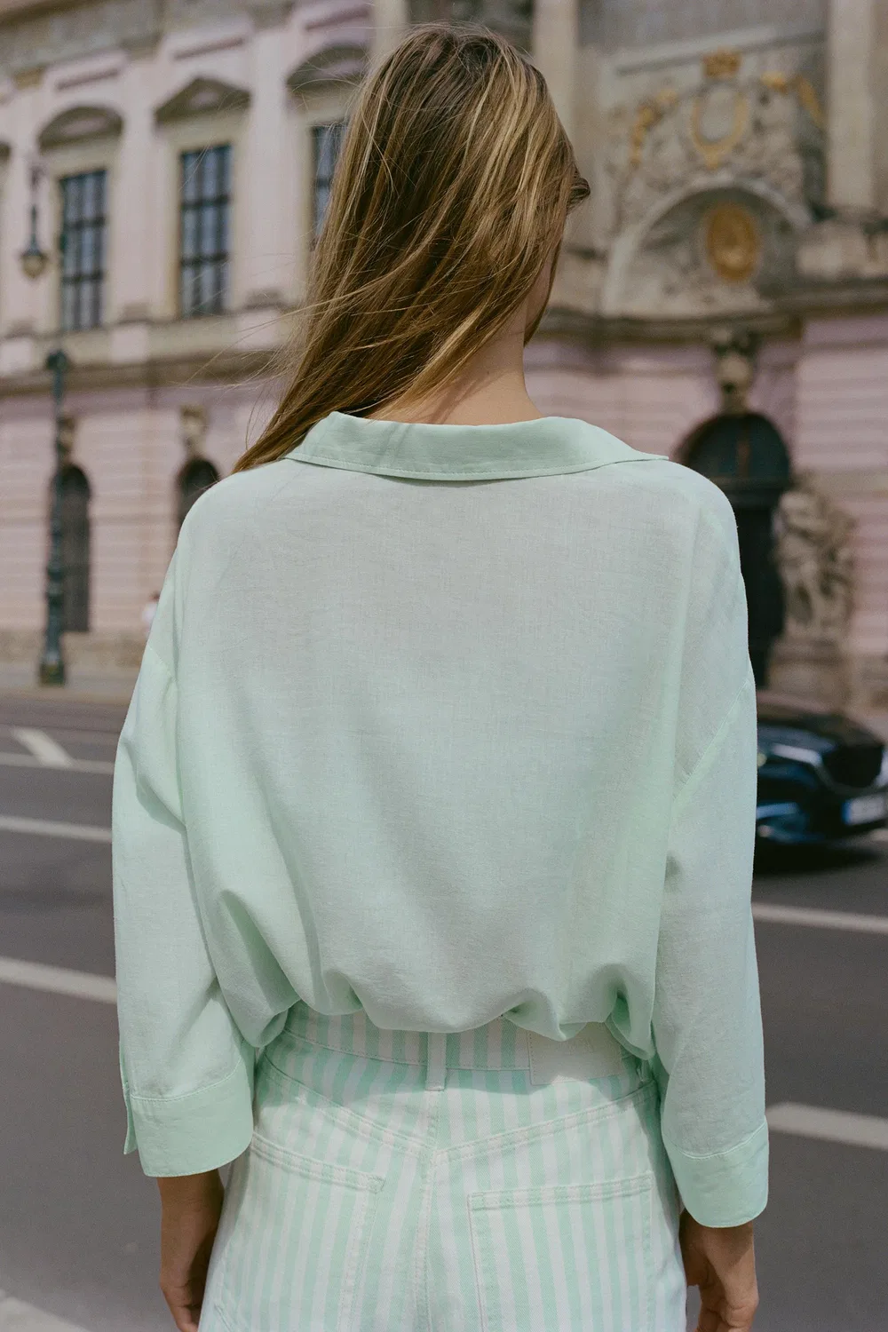 Струящаяся рубашка из льняной смеси ZARA, Mint — фото 4