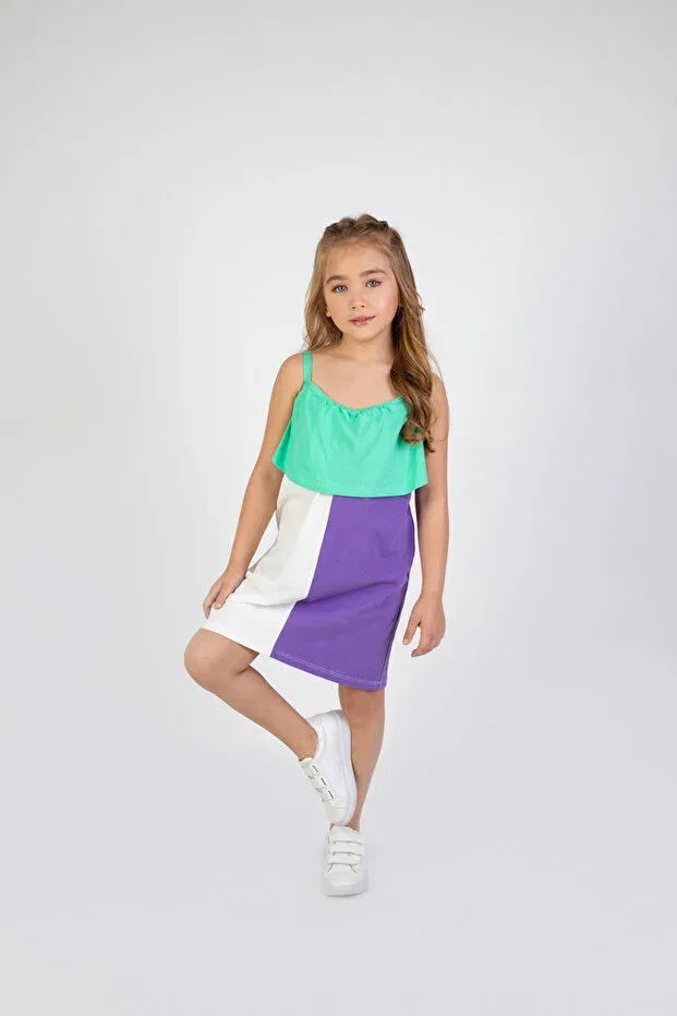 Детское платье-трапеция для девочек с принтом Elegant Harika Kids, Green — фото 4