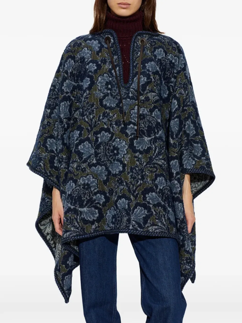 Пончо с цветочным узором Etro, синий — фото 3
