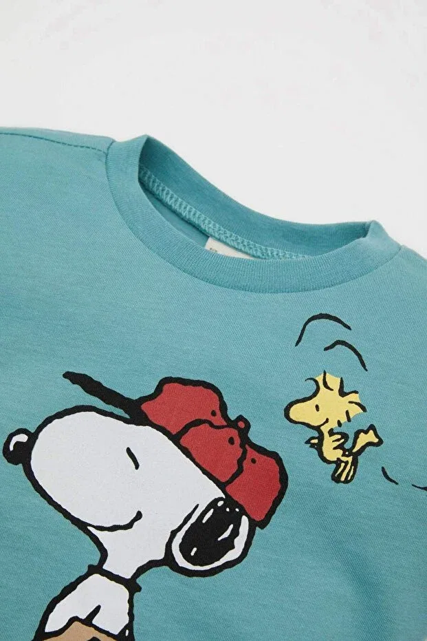 Детская футболка для мальчиков хлопковая Snoopy Defacto, Green-Gn382 — фото 2