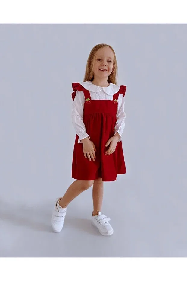 Детское платье-рубашка с вышивкой для девочек Generic Brands, Red — фото 4