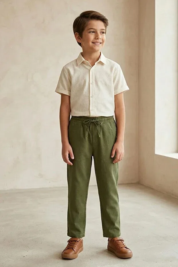 Детские брюки для девочек льняные Mutlu Kids, Khaki