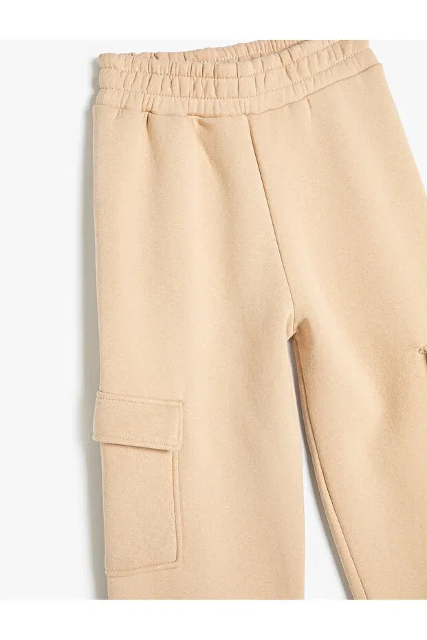 Детские спортивные штаны карго для девочек с резинкой Basic cargo jogger sweatpants Koton, Ecru — фото 3