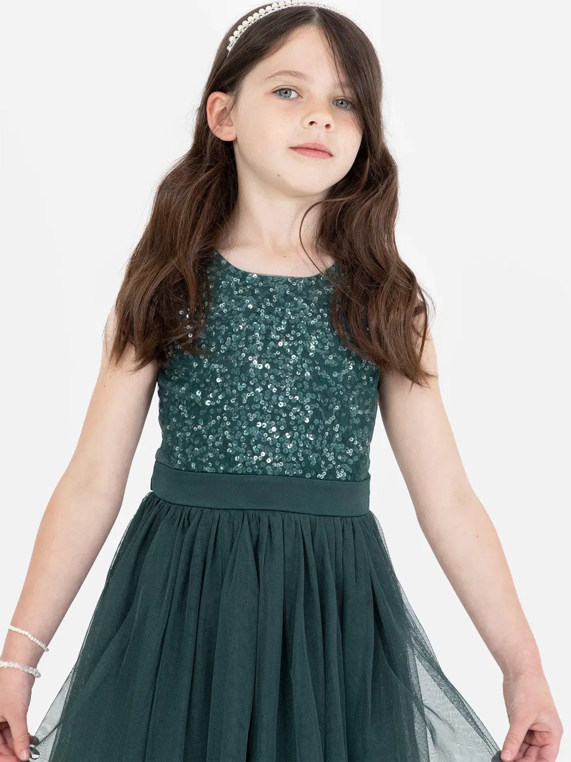 Детское платье для девочек с украшениями Flower Girl Maya Deluxe, Emerald — фото 2