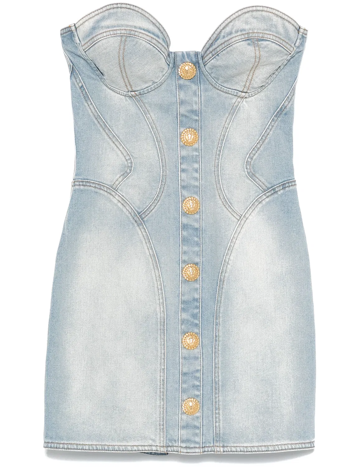 Balmain Мини-платье из светло-голубого денима