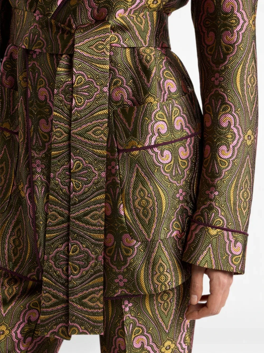 Жаккардовая куртка с поясом и цветочным медальоном Etro, зеленый — фото 4