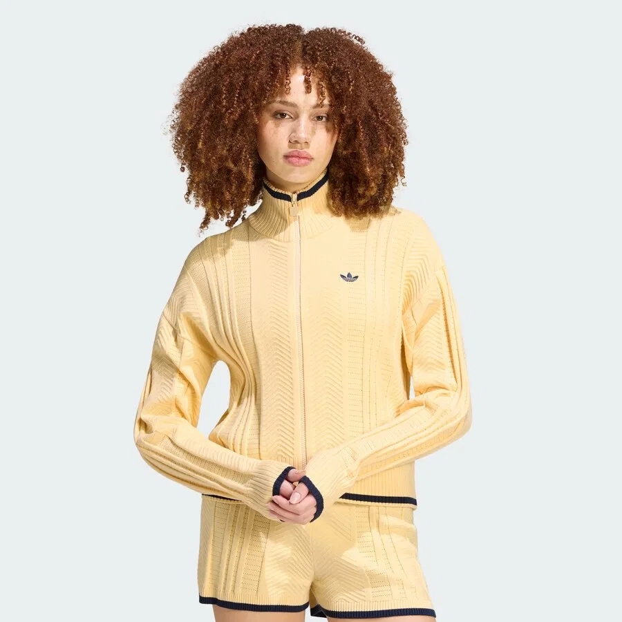 Вязаный кардиган ADIDAS ORIGINALS 'Firebird' светло-желтого цвета — фото 2