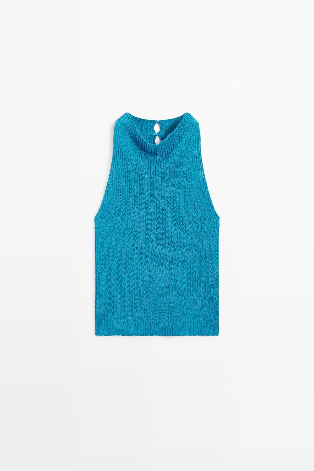Топ Massimo Dutti Linen Blend Knit Button-detail, бирюзовый — фото 2