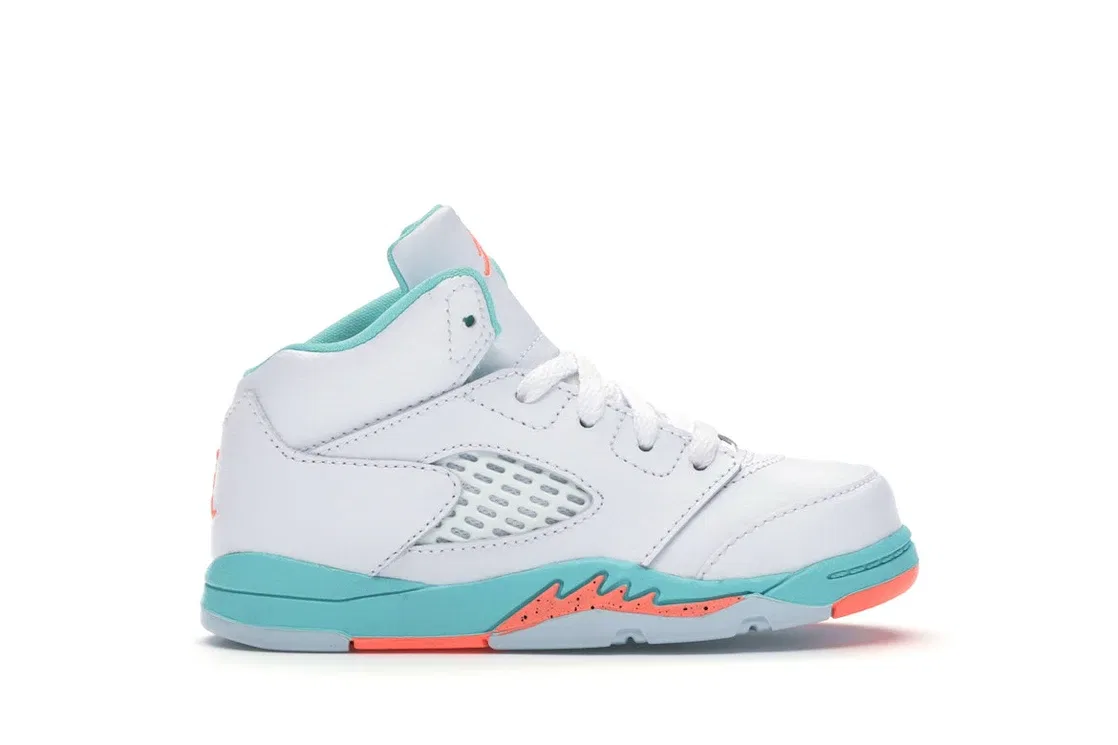 Детские кроссовки Lifestyle Jordan 5 Retro, White/Crimson Pulse Light Aqua Black