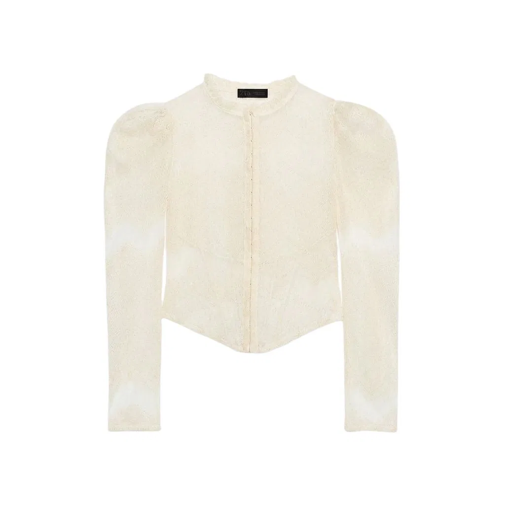 Женское пальто с воротником-стойкой White Stand Collar ZARA, Raw White