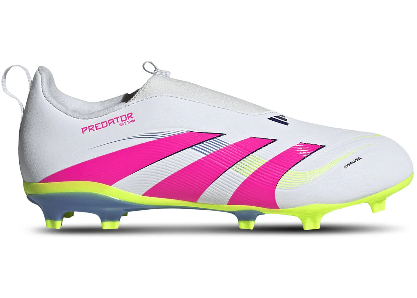 Детские бутсы футбольные без шнуровки Adidas Predator League Laceless FG/MG, Cloud White Lucid Pink Lucid Lemon