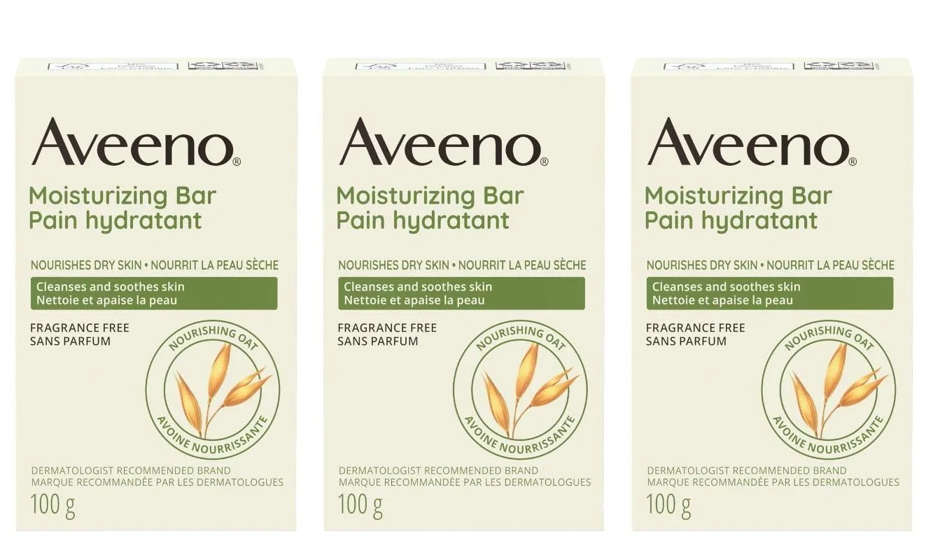 Увлажняющий брусок Aveeno с коллоидной овсянкой для сухой кожи, 3 шт по 3 унции, без отдушек