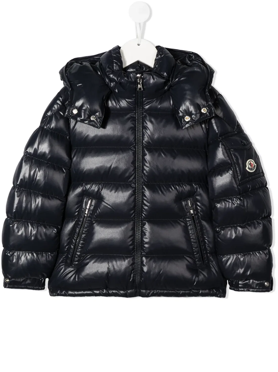 Пуховик с капюшоном Moncler, глубокий синий