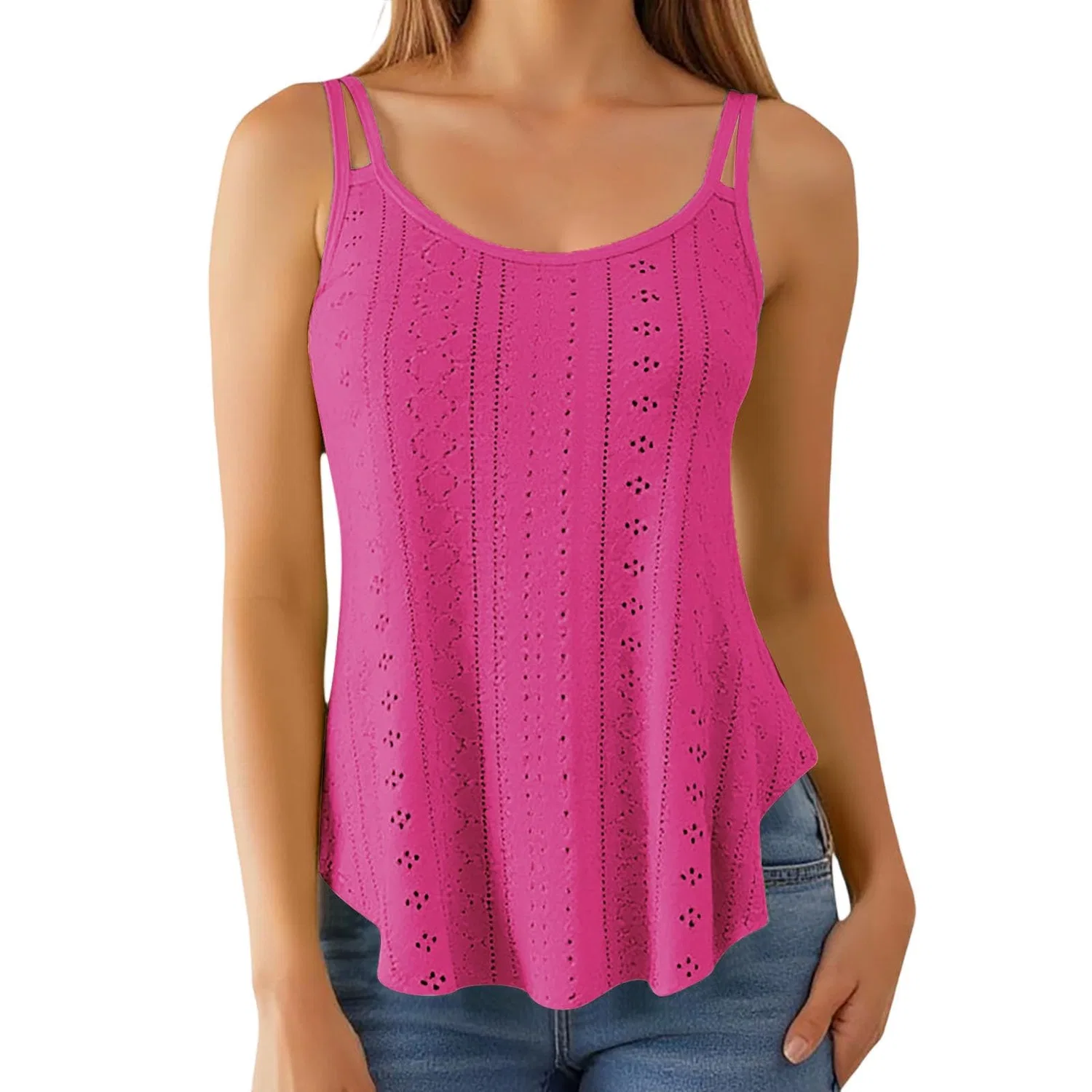 Женский топ без рукавов с жаккардовым узором, Hot Pink-b
