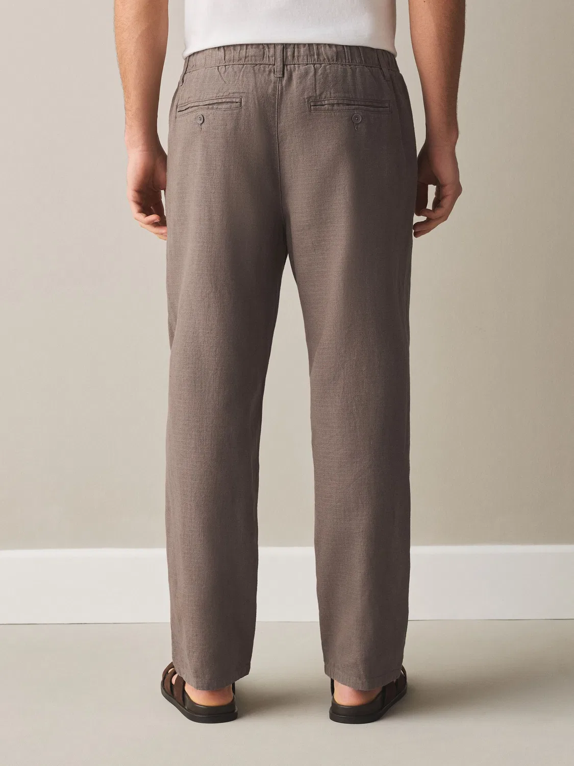 Брюки из льняной смеси, Regular Tapered Fit Next, грибной коричневый — фото 4